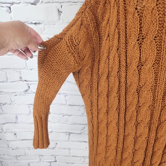 Free People Sweater Womens S chunky cable knit oversized tunic burnt orange - Picture 5 of 7